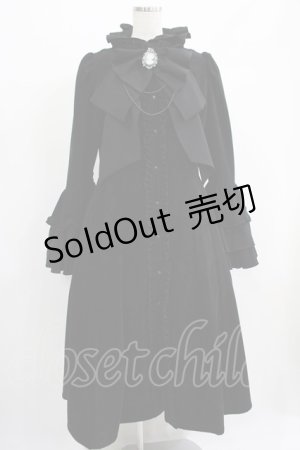 画像: MARBLE / 豪華カメオタイ付き貴婦人ロングコート  別珍黒×黒 H-25-07-02-1008-GO-CO-KB-ZT-C025