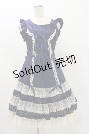 画像: metamorphose / 肩フリルフロント編み上げジャンパースカート（2002年） Free ネイビー H-25-07-03-1077-ME-OP-NS-ZH
