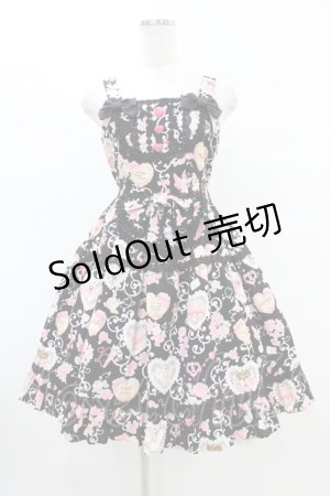 画像: BABY,THE STARS SHINE BRIGHT / ハートマーブルチョコレートとシュガーコーテッドクッキー柄ティアードジャンパースカート S ブラック H-25-07-03-024-BA-OP-NS-ZH