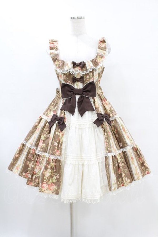 画像1: Angelic Pretty / Rosy Rose Princessジャンパースカート Free ブラウン H-25-07-03-025-AP-OP-NS-ZH (1)