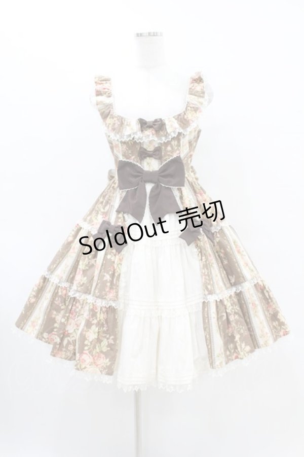 画像1: Angelic Pretty / Rosy Rose Princessジャンパースカート Free ブラウン H-25-07-03-025-AP-OP-NS-ZH (1)