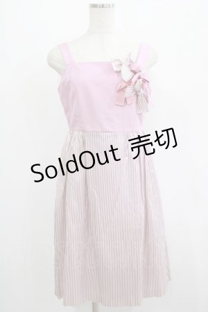画像: 【SALE】Jane Marple / リボンストライプノースリーブワンピース  ピンク H-25-12-15-1012-JM-OP-KB-ZT161