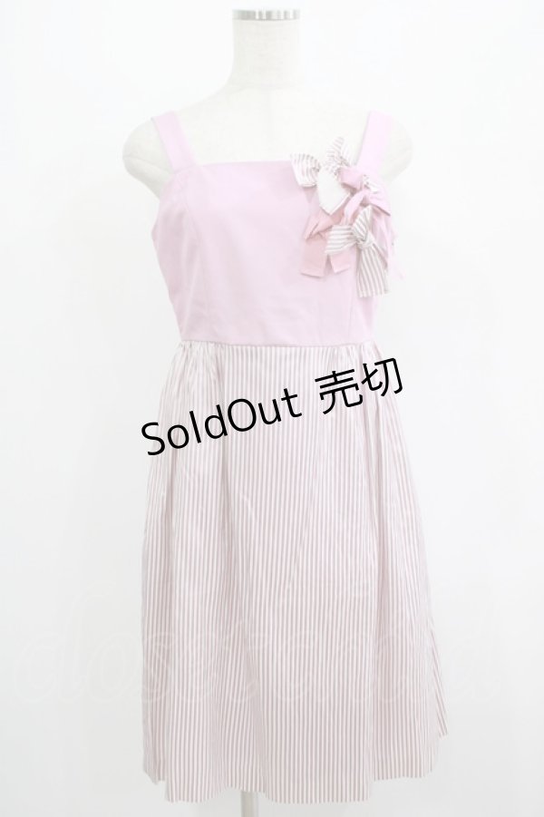画像1: 【SALE】Jane Marple / リボンストライプノースリーブワンピース  ピンク H-25-12-15-1012-JM-OP-KB-ZT161 (1)
