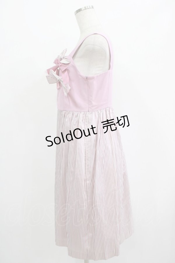 画像2: 【SALE】Jane Marple / リボンストライプノースリーブワンピース  ピンク H-25-12-15-1012-JM-OP-KB-ZT161 (2)