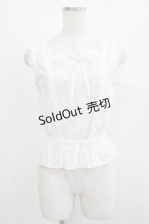 画像1: Jane Marple / ピンタックフリルノースリーブビスチェブラウス  白 H-25-07-04-050-JM-BL-KB-ZH (1)