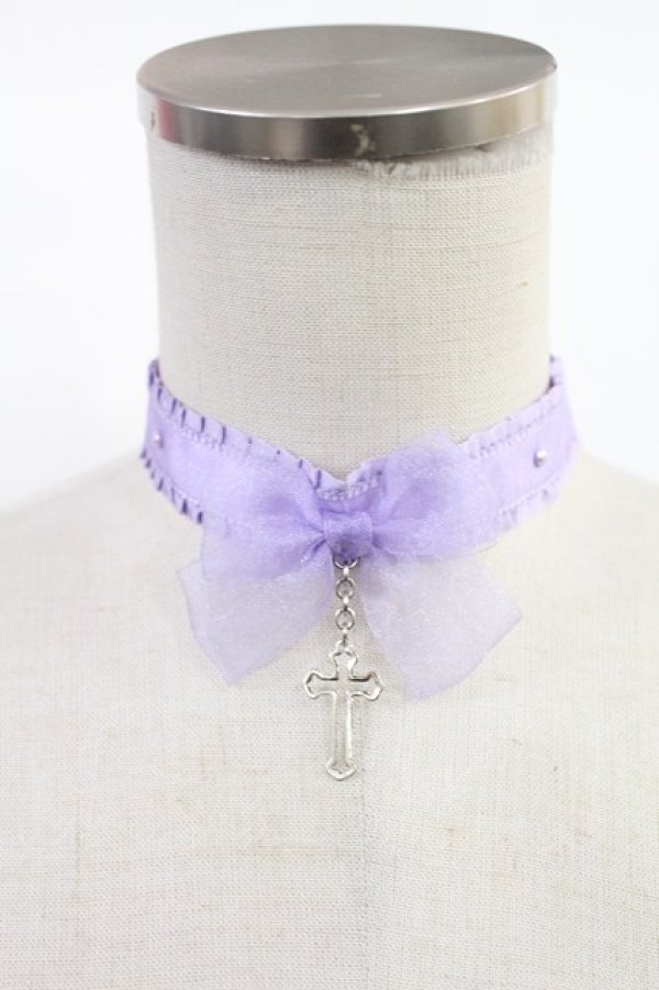 画像1: Angelic Pretty / オーガンジークロスチョーカー  ラベンダー H-25-07-04-1031-AP-AC-YZ-ZH (1)