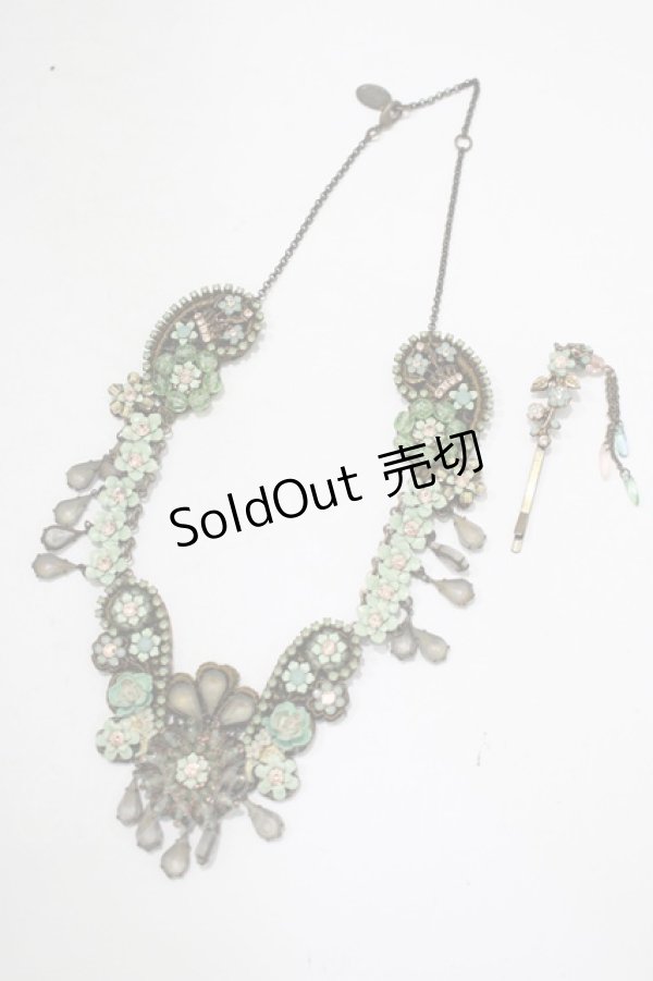画像1: Michal Negrin / フラワーレースストーンネックレス＆ピン  グリーン H-25-07-04-071-LO-AC-KB-ZH (1)