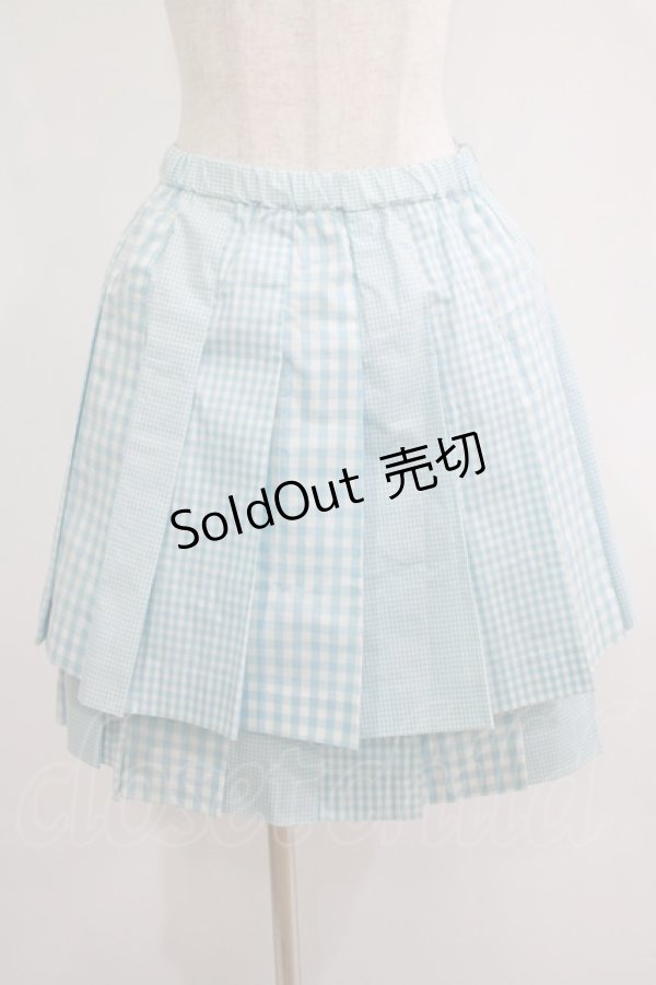 画像1: Jane Marple / ギンガム切替タックスカート  サックス H-25-07-04-015-JM-SK-KB-ZH (1)