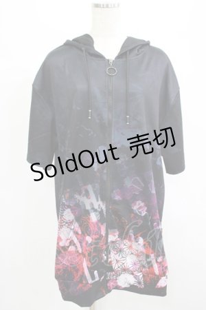 画像: NieR Clothing / 総柄ZIP半袖パーカー F 黒 H-25-07-05-042-PU-TO-KB-ZH
