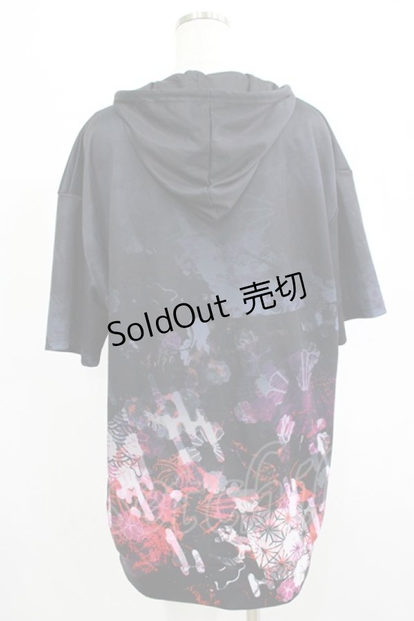 画像3: NieR Clothing / 総柄ZIP半袖パーカー F 黒 H-25-07-05-042-PU-TO-KB-ZH (3)