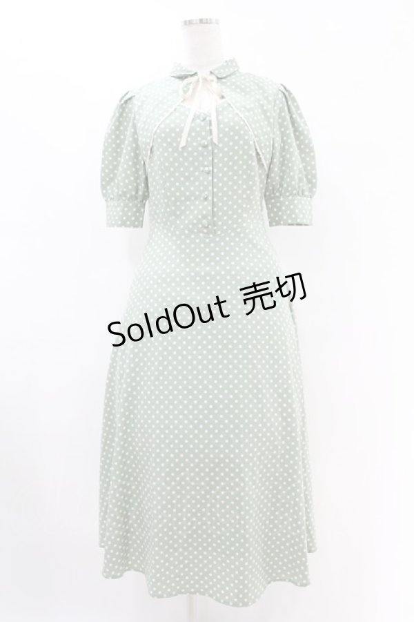 画像1: an another angelus / フロント開きドット柄フレアーワンピース S GREEN×WH H-25-07-05-1035-CA-OP-NS-ZH (1)