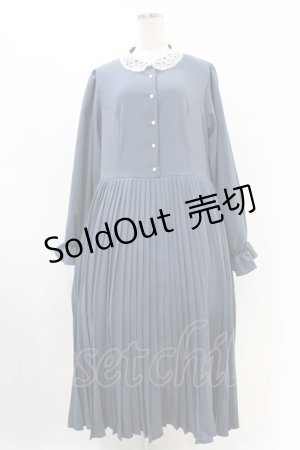 画像: m petit by misako / レース襟プリーツワンピース 3L ブルー H-25-07-05-1036-LO-OP-NS-ZH