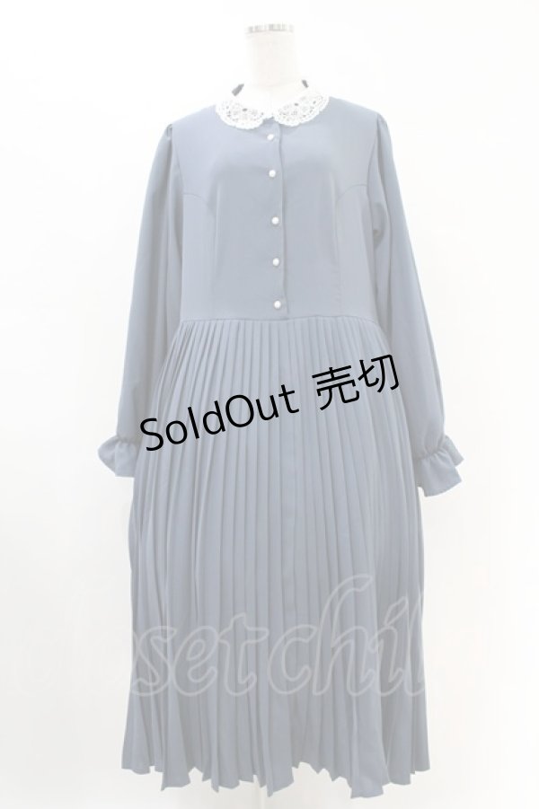 画像1: m petit by misako / レース襟プリーツワンピース 3L ブルー H-25-07-05-1036-LO-OP-NS-ZH (1)