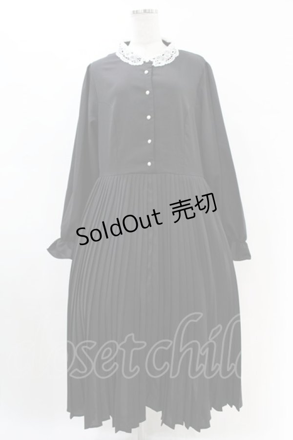 画像1: m petit by misako / レース襟プリーツワンピース 3L ブラック H-25-07-05-1038-LO-OP-NS-ZH (1)