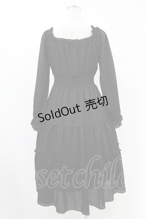 画像2: axes femme POETIQUE / オフショルティアード長袖ワンピース M ブラック H-25-07-05-1041-AX-OP-NS-ZH (2)