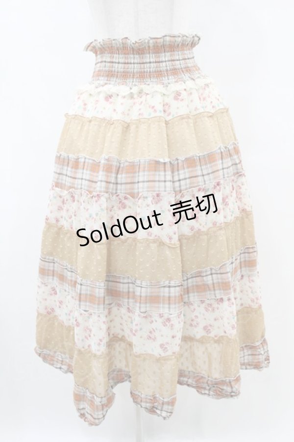 画像1: axes femme / チェック切替スカート M オレンジ/ベージュ H-25-07-05-1046-AX-SK-NS-ZH (1)