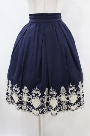 画像: axes femme / 裾刺繍スカート M ネイビー H-25-07-05-1049-AX-SK-NS-ZH