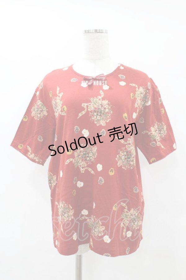 画像1: PINK HOUSE / パンジープリントTシャツ L レッド H-25-07-05-1061-LO-TS-NS-ZH (1)