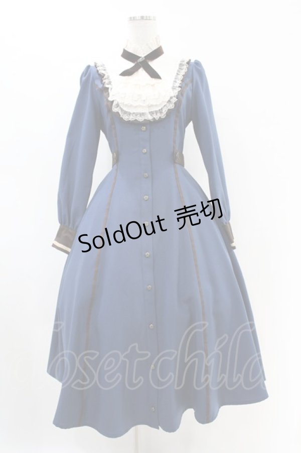 画像1: Innocent World / フルールバッスルドレス(長袖) M ブルー×ショコラ/Blue×Chocolat H-25-07-05-1026-IW-OP-NS-ZH (1)