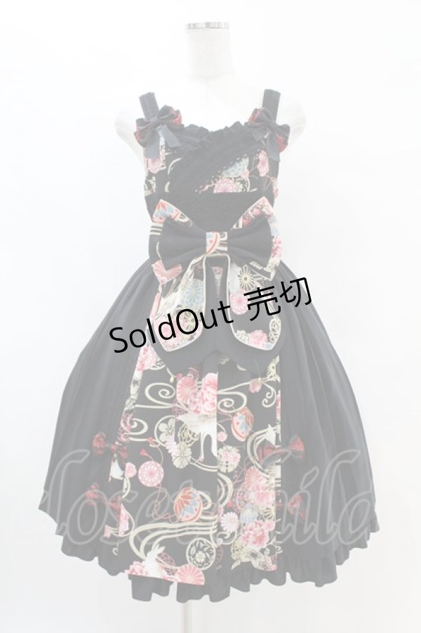 画像1: metamorphose / 花鳥風月〜乙女のはなごろも〜 プリーツジャンパースカート(草柄リボン) Free 黒紅 H-25-07-06-1033-ME-OP-NS-ZH (1)