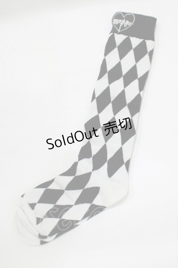 画像1: MORPH8NE / SLINKY HIGH KNEE SOCKS  黒×白 H-25-07-06-066-PU-ZA-KB-ZH (1)