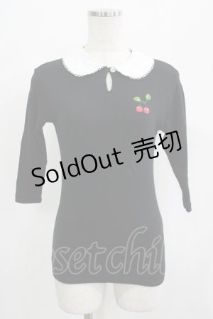 画像: MILK / チェリー刺繍カットソー  黒 H-25-07-06-022-ML-TO-KB-ZH