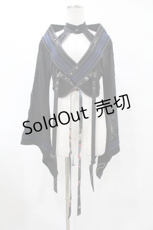 画像: Ozz oneste / チョーカー風ホルター着物袖ボレロ  黒×ネイビー H-25-07-07-012-OO-TO-KB-ZH