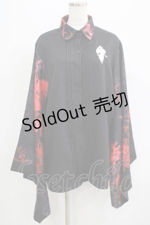 画像: NieR Clothing / 着物風袖シャツ  黒×赤 H-25-07-08-1050-PU-BL-KB-ZH
