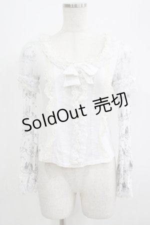 画像: FRILL / プリント切替フリルカットソー  白 H-25-07-08-1058-HN-TO-KB-ZH