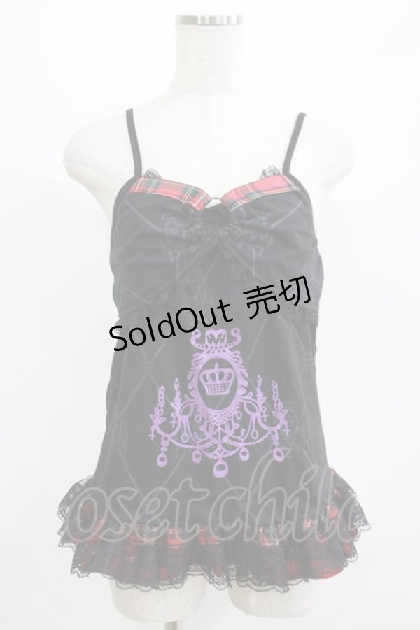 画像1: Drug Honey / チェック切替プリントキャミ  黒×赤チェック H-25-07-08-1063-PU-TO-KB-ZH (1)