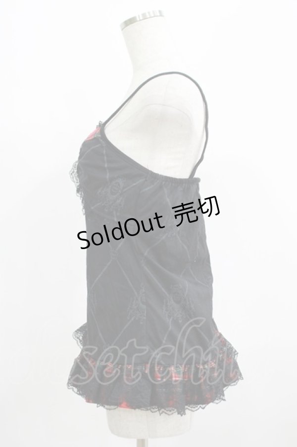 画像2: Drug Honey / チェック切替プリントキャミ  黒×赤チェック H-25-07-08-1063-PU-TO-KB-ZH (2)