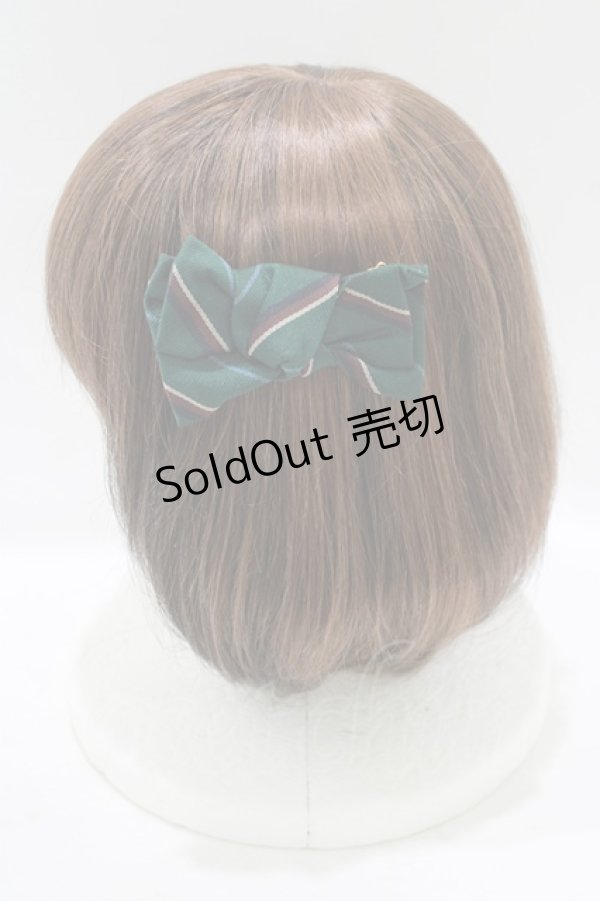 画像2: Jane Marple / レジメンタルリボンヘアコサージュ  グリーン H-25-07-08-1072-JM-AC-KB-ZH (2)