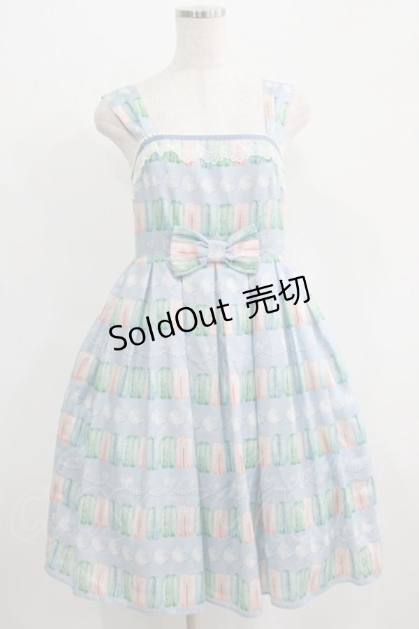 画像1: Leur Getter / マカロン＆クリームプリントチュールレース付キャミワンピース  サックス H-25-07-08-1017-LU-OP-KB-ZH (1)