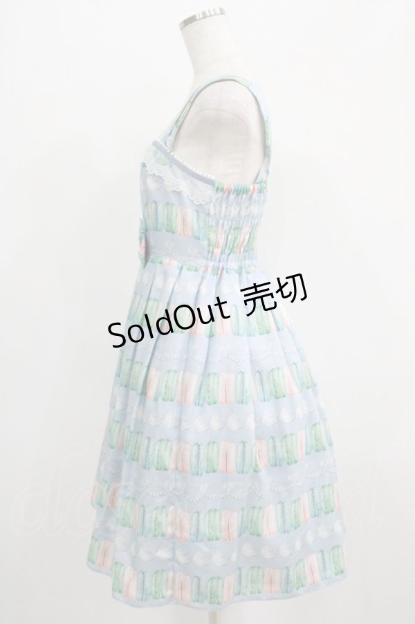 画像2: Leur Getter / マカロン＆クリームプリントチュールレース付キャミワンピース  サックス H-25-07-08-1017-LU-OP-KB-ZH (2)
