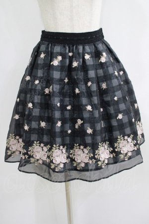 画像: mille fille closet by LODISPOTTO / ローズ刺繍オーガンジースカート S ブラック H-25-07-09-027-LO-SK-NS-ZH