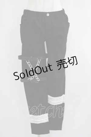 画像: IRO+IRO / ベルト×チェーンのパンク装飾と包帯プリントスキニーパンツ XL ブラック H-25-07-09-044-LO-PA-NS-ZH