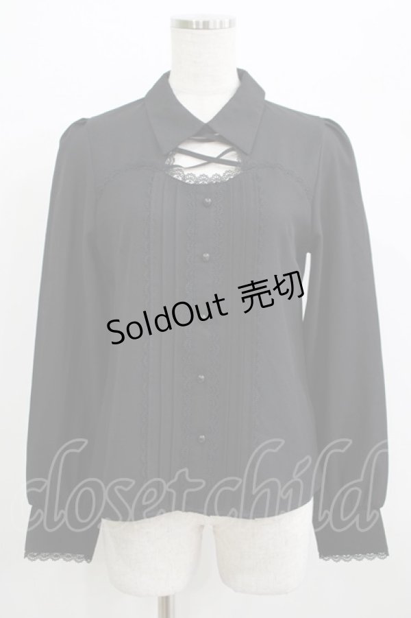 画像1: DearMyLove / レースアップタックブラウス M ブラック H-25-07-09-055-EL-BL-NS-ZH (1)