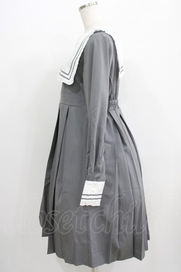 画像2: FLC / 皆方由衣コラボ/襟付きプリーツワンピース L グレー H-25-07-09-020-LO-OP-NS-ZH (2)