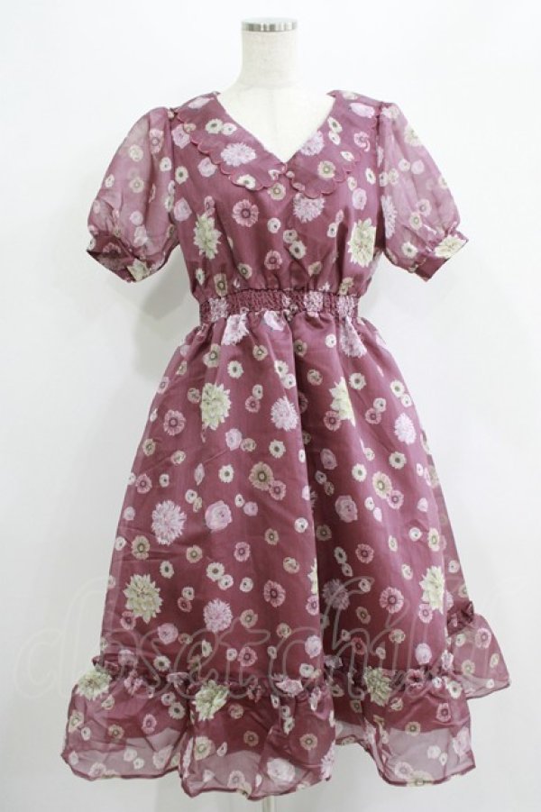 画像1: axes femme POETIQUE / 花柄プリントセーラーワンピース M ワイン H-25-07-09-021-AX-TO-NS-ZH (1)