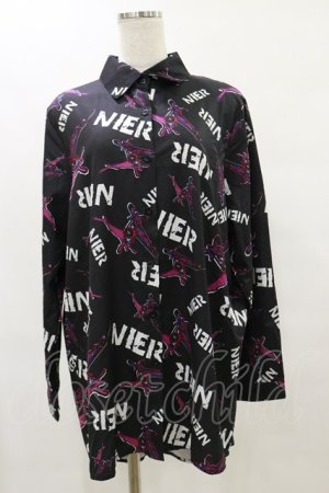 画像: NieR Clothing / 総柄長袖シャツ  黒×紫 H-25-07-10-011-PU-BL-KB-ZH