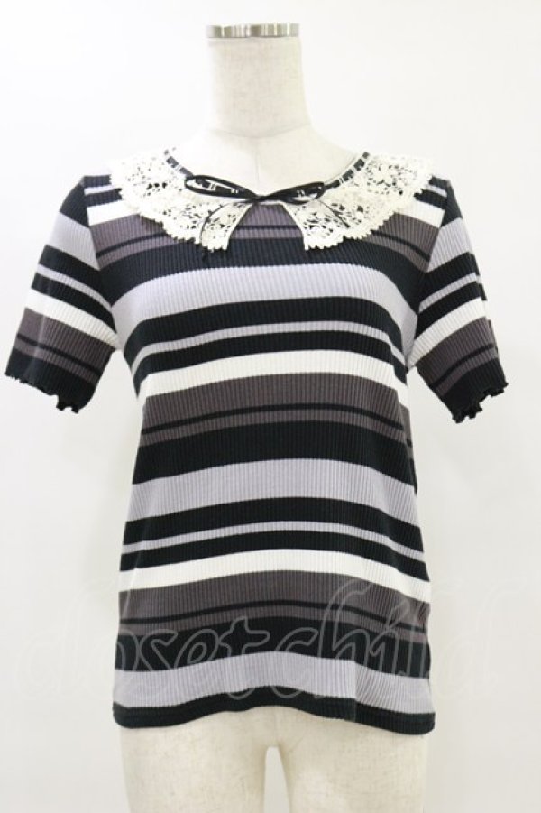 画像1: axes femme / レースカラーボーダートップス M ブラック H-25-07-11-039-AX-TO-YZ-ZH (1)