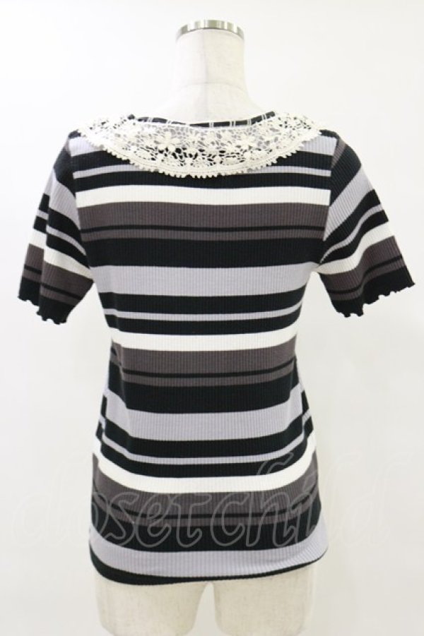 画像2: axes femme / レースカラーボーダートップス M ブラック H-25-07-11-039-AX-TO-YZ-ZH (2)