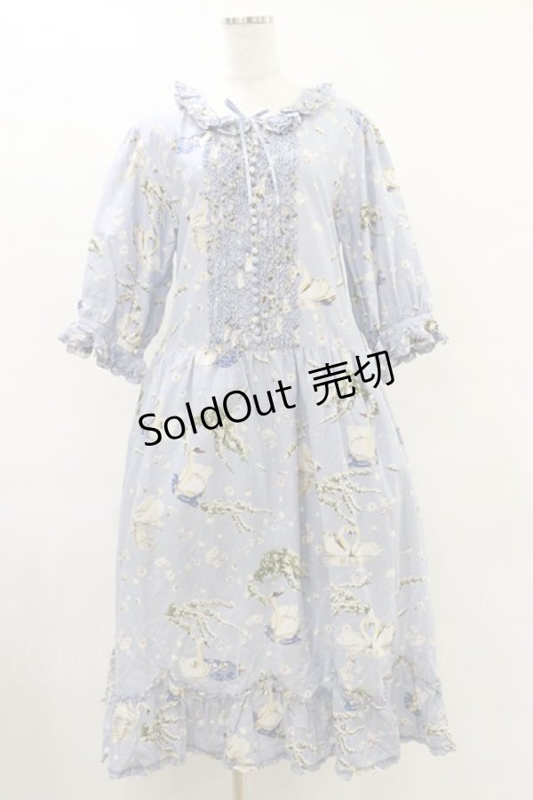 画像1: PINK HOUSE / SWAN LAKEプリントミディワンピース Free サックス H-25-07-11-060-LO-OP-NS-ZH (1)