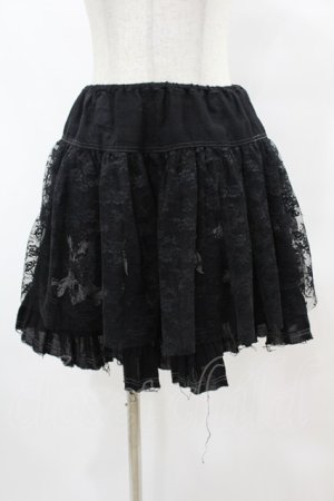 画像: ALGONQUINS / レースレイヤードプリントスカート  黒 H-25-07-11-1031-AL-SK-KB-ZH