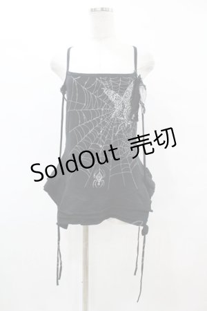 画像: ALGONQUINS / スパイダープリントフリルキャミ  黒×シルバー H-25-07-11-1034-AL-TO-KB-ZH