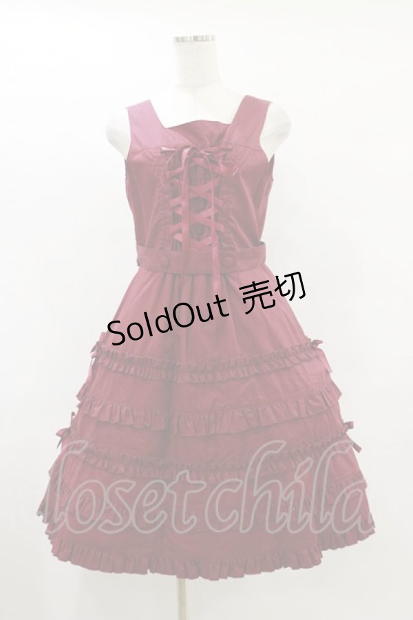 画像1: metamorphose / 共フリル編み上げジャンパースカート（2006年） Free ワイン H-25-07-11-073-ME-OP-NS-ZH (1)