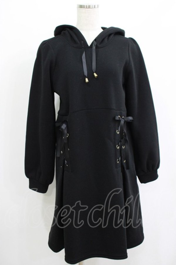 画像1: axes femme POETIQUE / レースアップパーカーワンピース M ブラック H-25-07-12-035-AX-OP-NS-ZH (1)