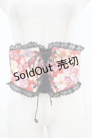 画像: gouk / 和柄コルセットベルト  黒×和柄赤 H-25-07-12-1013-GO-ZA-KB-ZH
