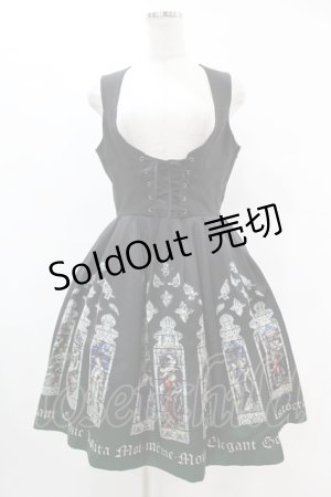 画像: Moi-meme-Moitie / ステンドグラスプリントサテンジャンパースカート  ブラック×ダークグリーン H-25-07-12-1027-MO-OP-KB-ZH