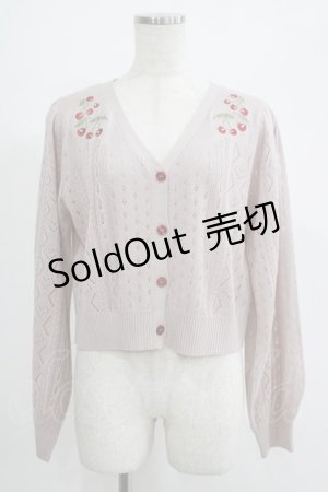 画像: axes femme POETIQUE / チェリー刺繍ニットカーディガン M ピンク H-25-07-12-053-AX-TO-NS-ZH